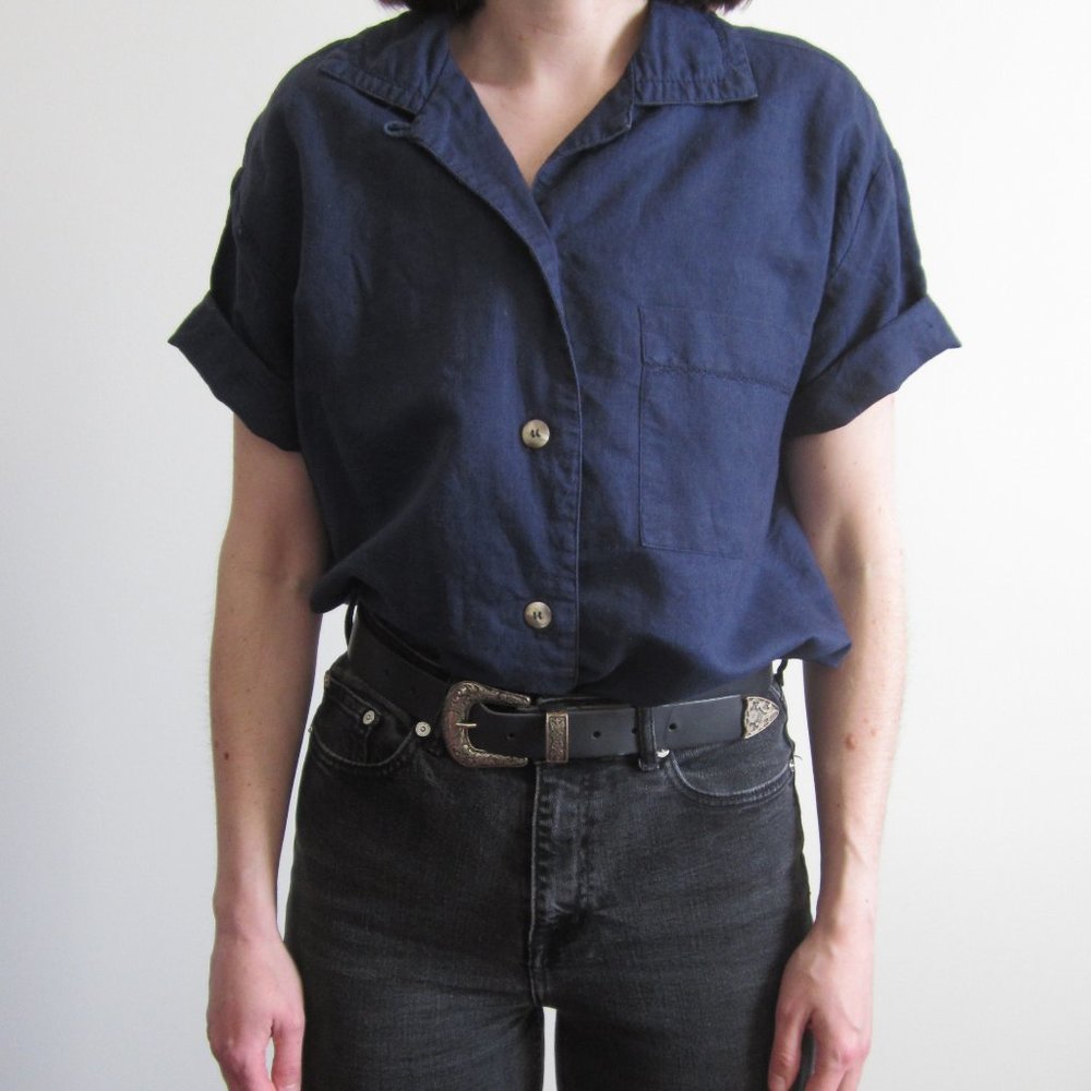 Vintage 90s navy blue button up blouse